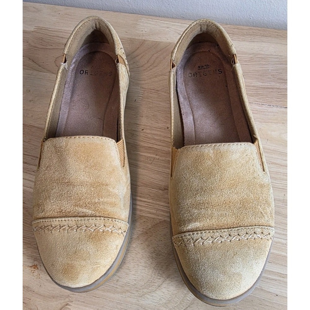 Earth Origins 8.5 Britt Merigold Suede Slip On Loafer Whipstitch Comfy Granola